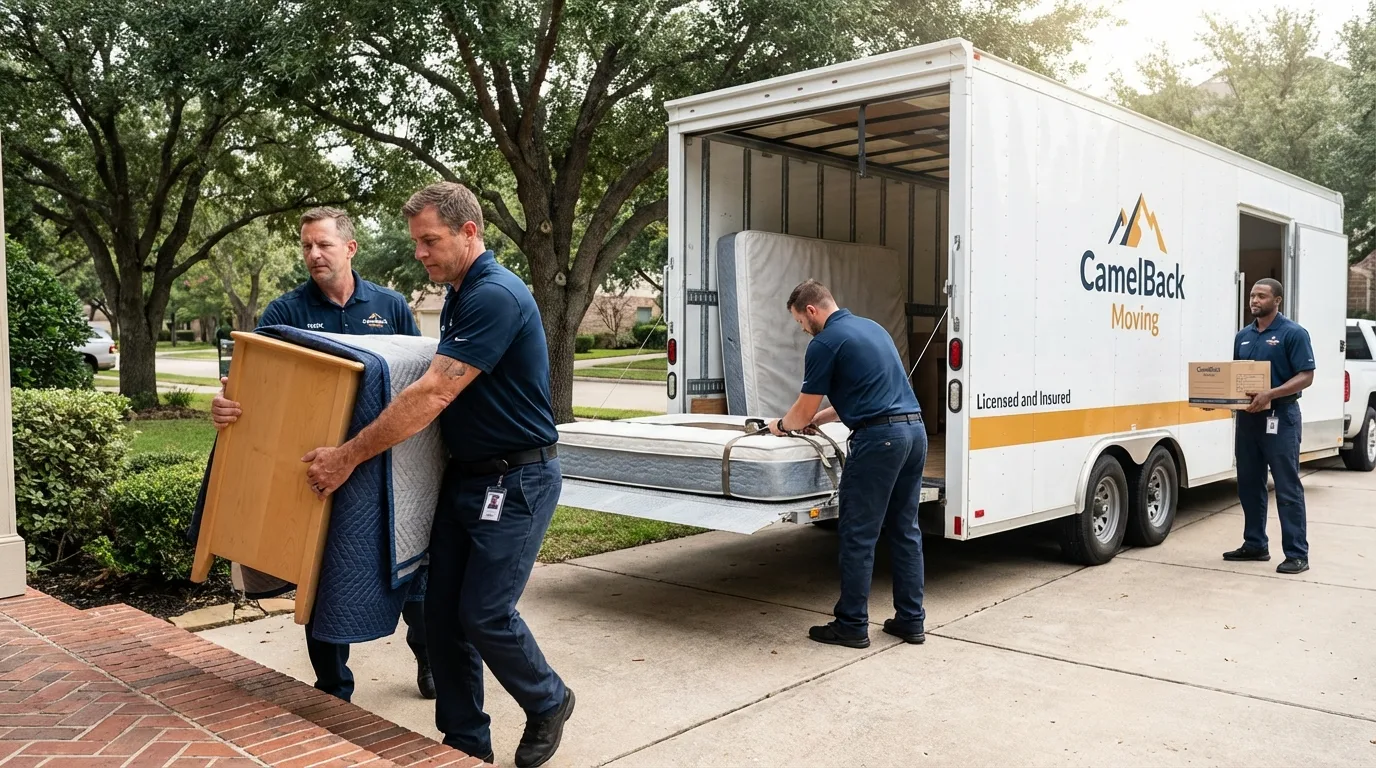 Crew loading residential truck for cross-state move from Greensboro, NC