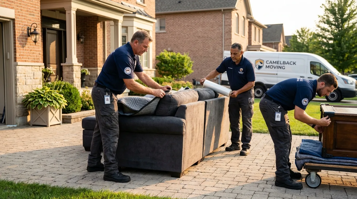 Large estate moving crew wrapping furniture in Greensboro, NC