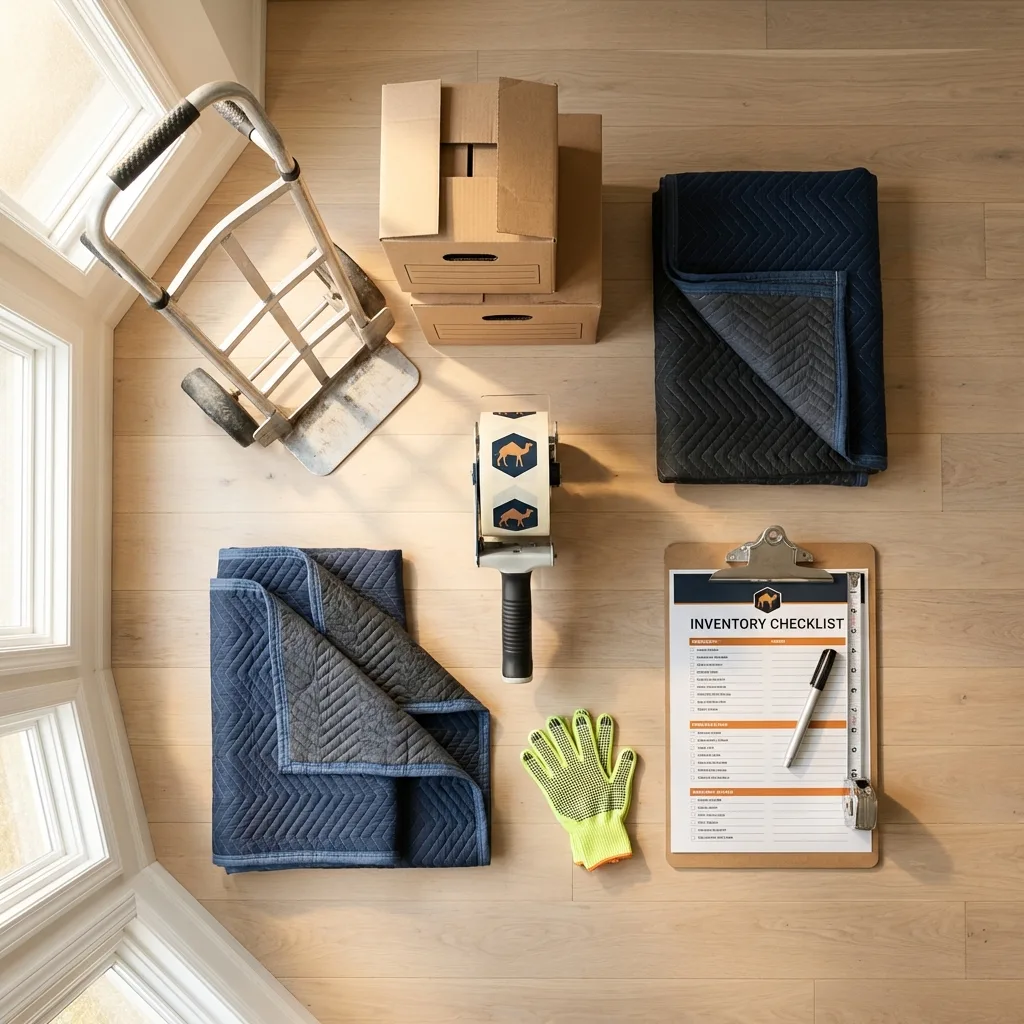 Professional moving supplies and packing materials layout for Greensboro residential relocations